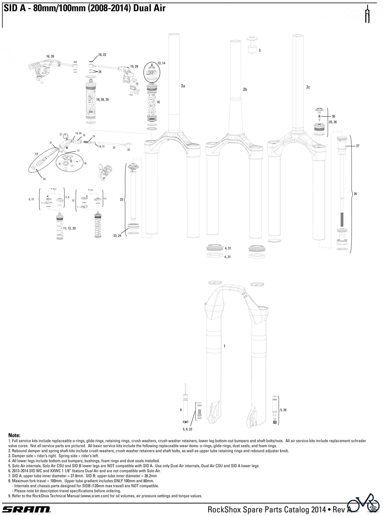  Sram RockShox SID A - 80mm/100mm (2008-2014) Dual Air