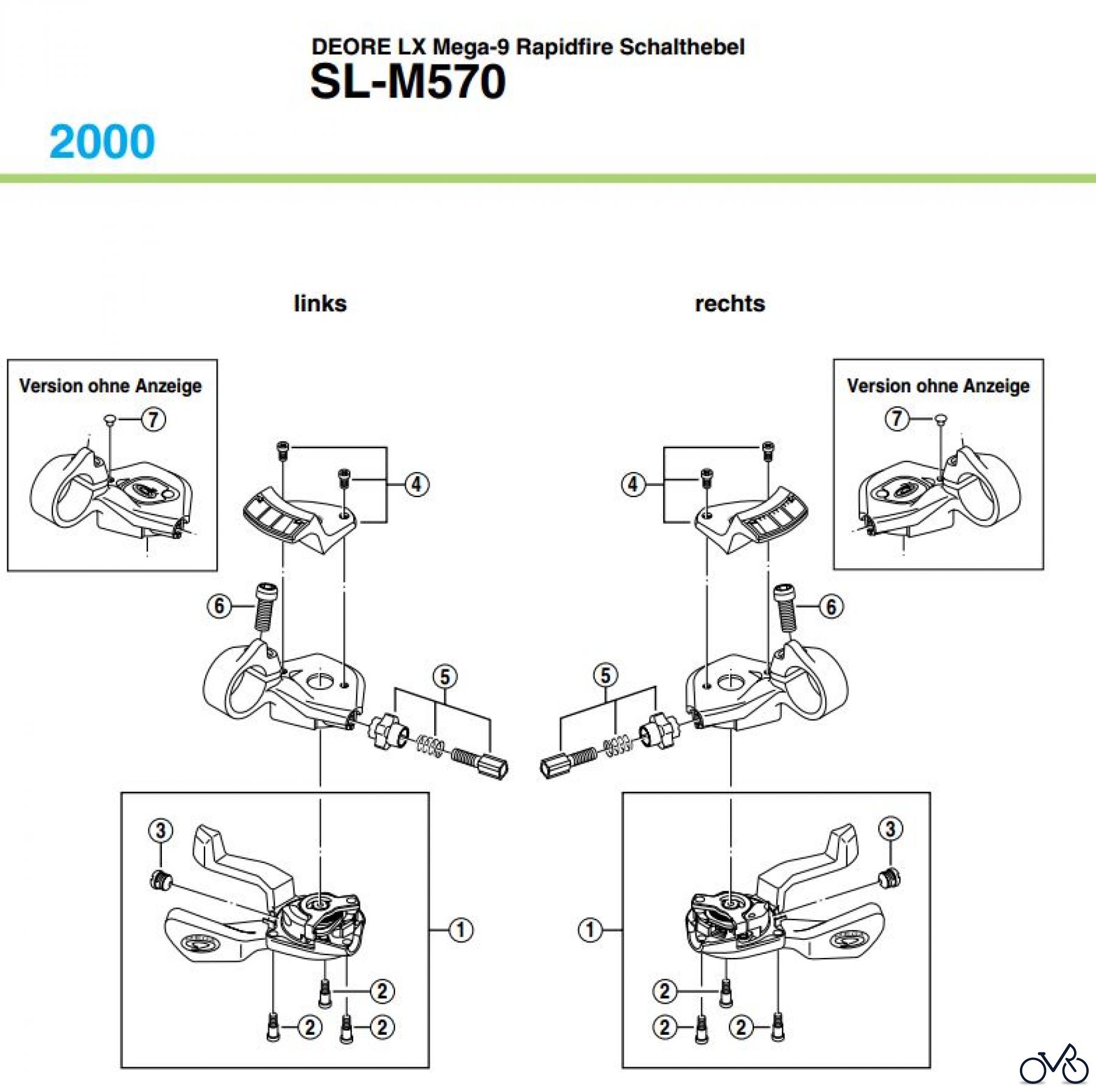  Shimano SL Shift Lever - Schalthebel SL-M570 DEORE LX Mega-9 Rapidfire Schalthebel