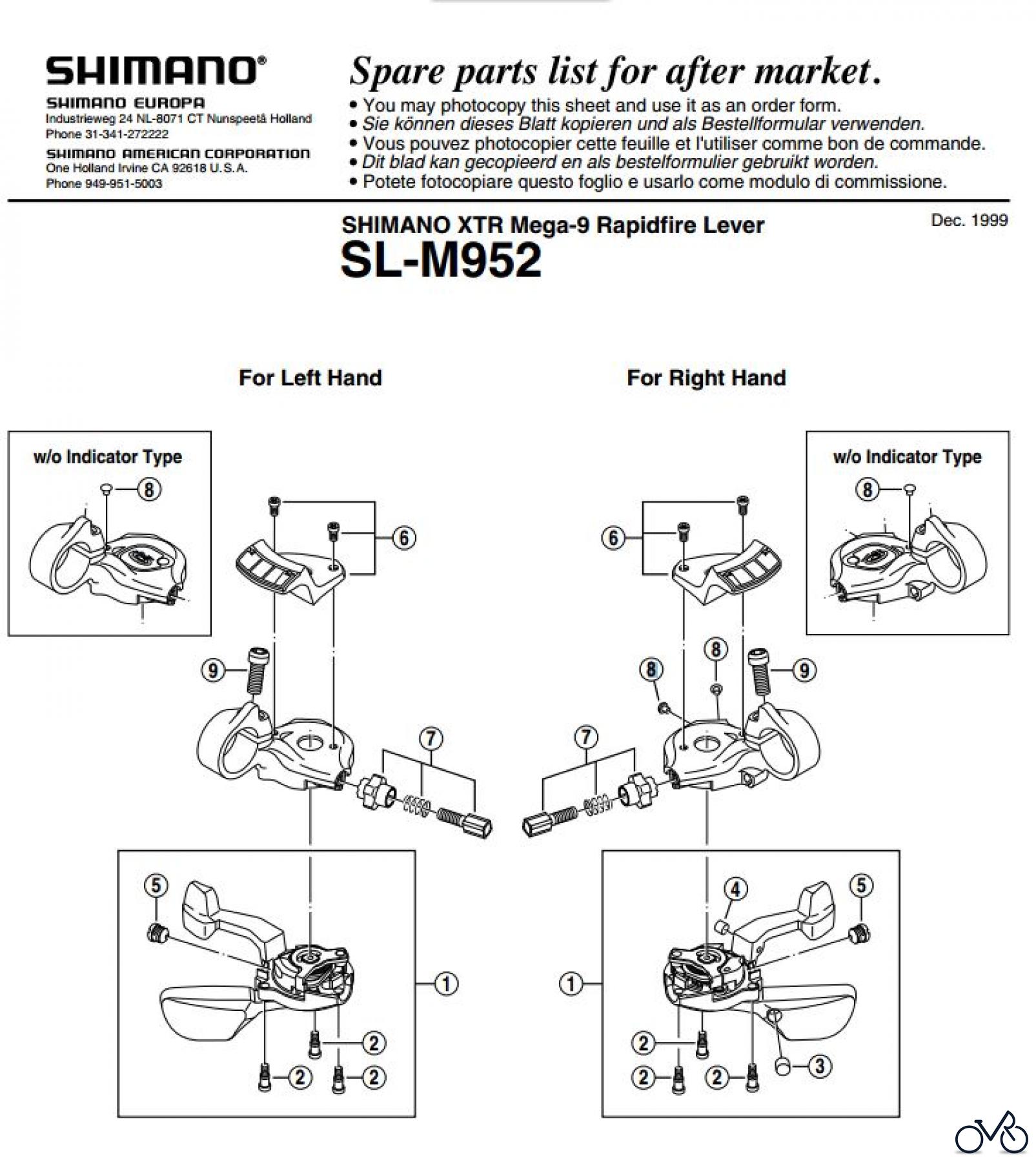  Shimano SL Shift Lever - Schalthebel SL-M952-EV SHIMANO XTR Mega-9 Rapidfire Lever