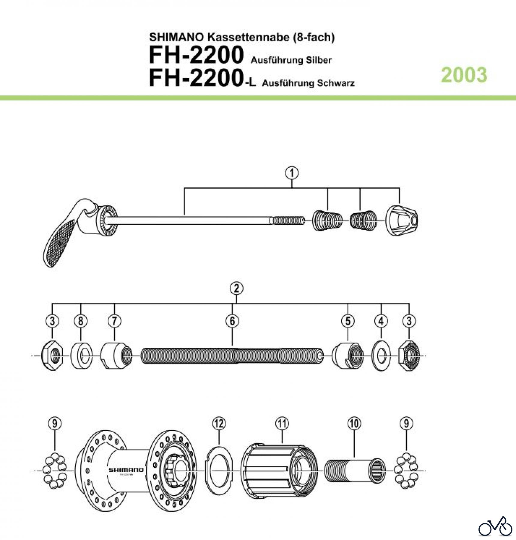 Shimano FH Free Hub - Freilaufnabe FH-2200, 2003 Shimano Kasettennabe (8-fach)