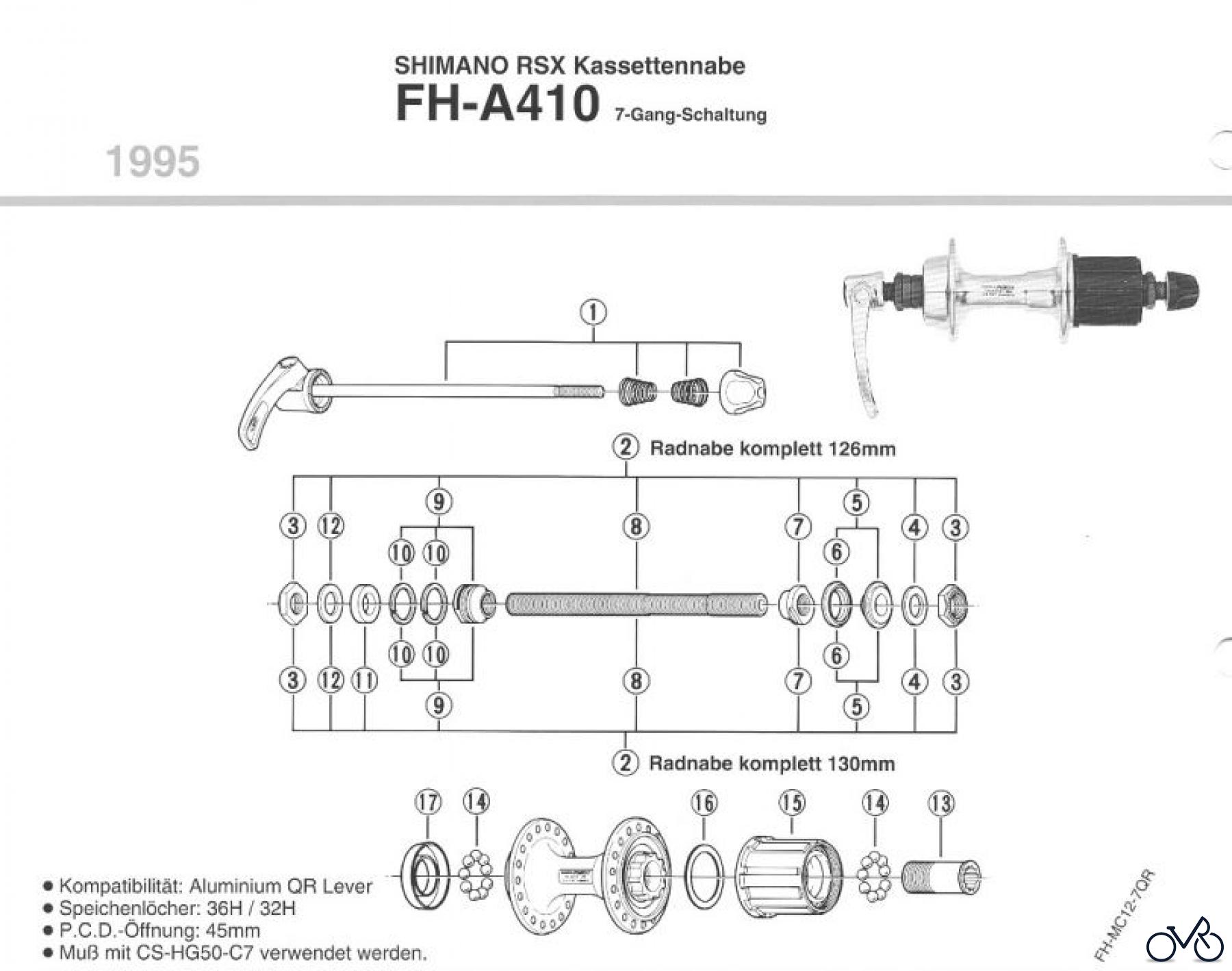 Shimano FH Free Hub - Freilaufnabe FH-A410 Shimano RSX Kassettennabe 7-fach