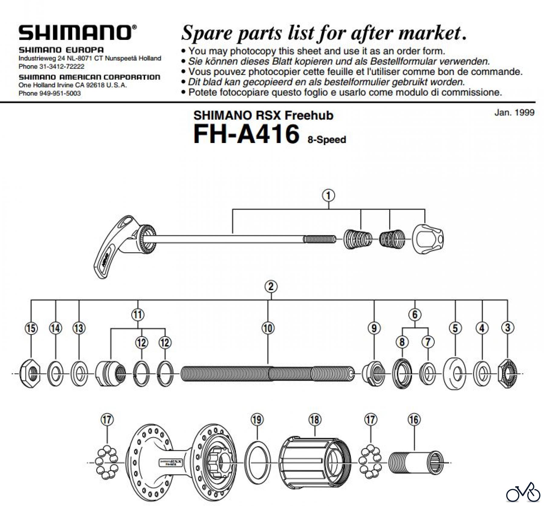 Shimano FH Free Hub - Freilaufnabe FH-A416 RSX Kassettennabe 8-fach