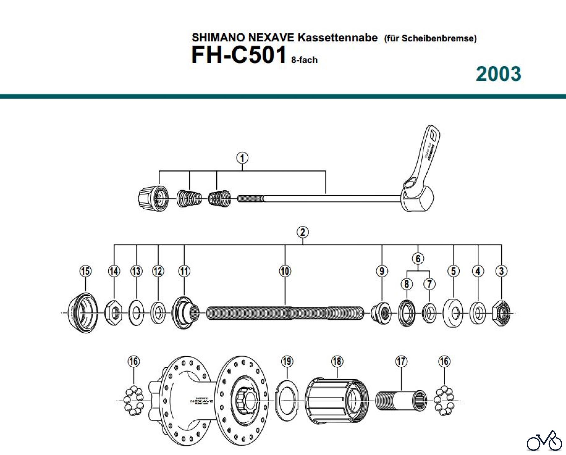  Shimano FH Free Hub - Freilaufnabe FH-C501 SHIMANO NEXAVE Kassettennabe (für Scheibenbremse) 8-fach 