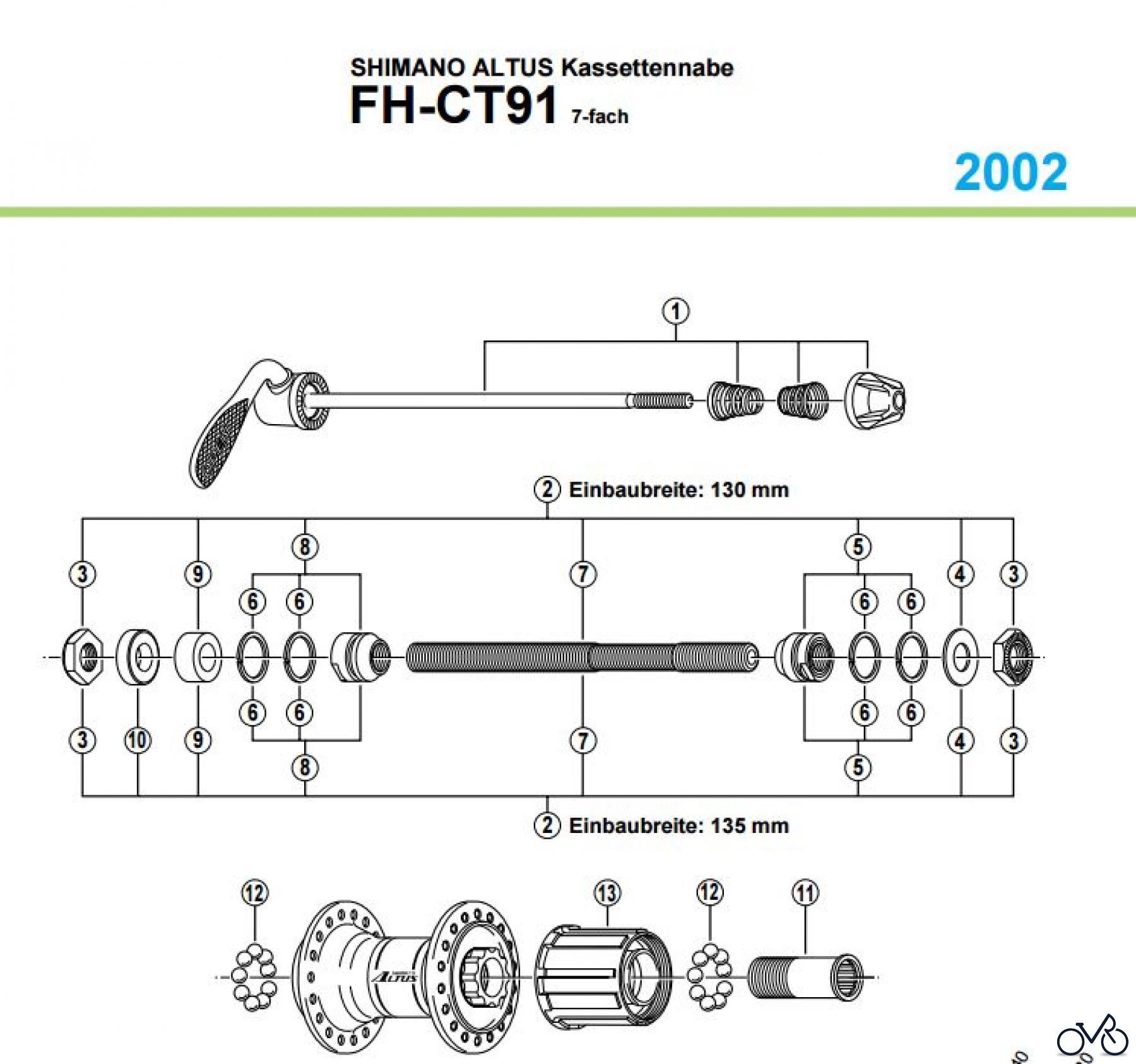 Shimano FH Free Hub - Freilaufnabe FH-CT91 2002 SHIMANO ALTUS Kassettennabe 7-fach