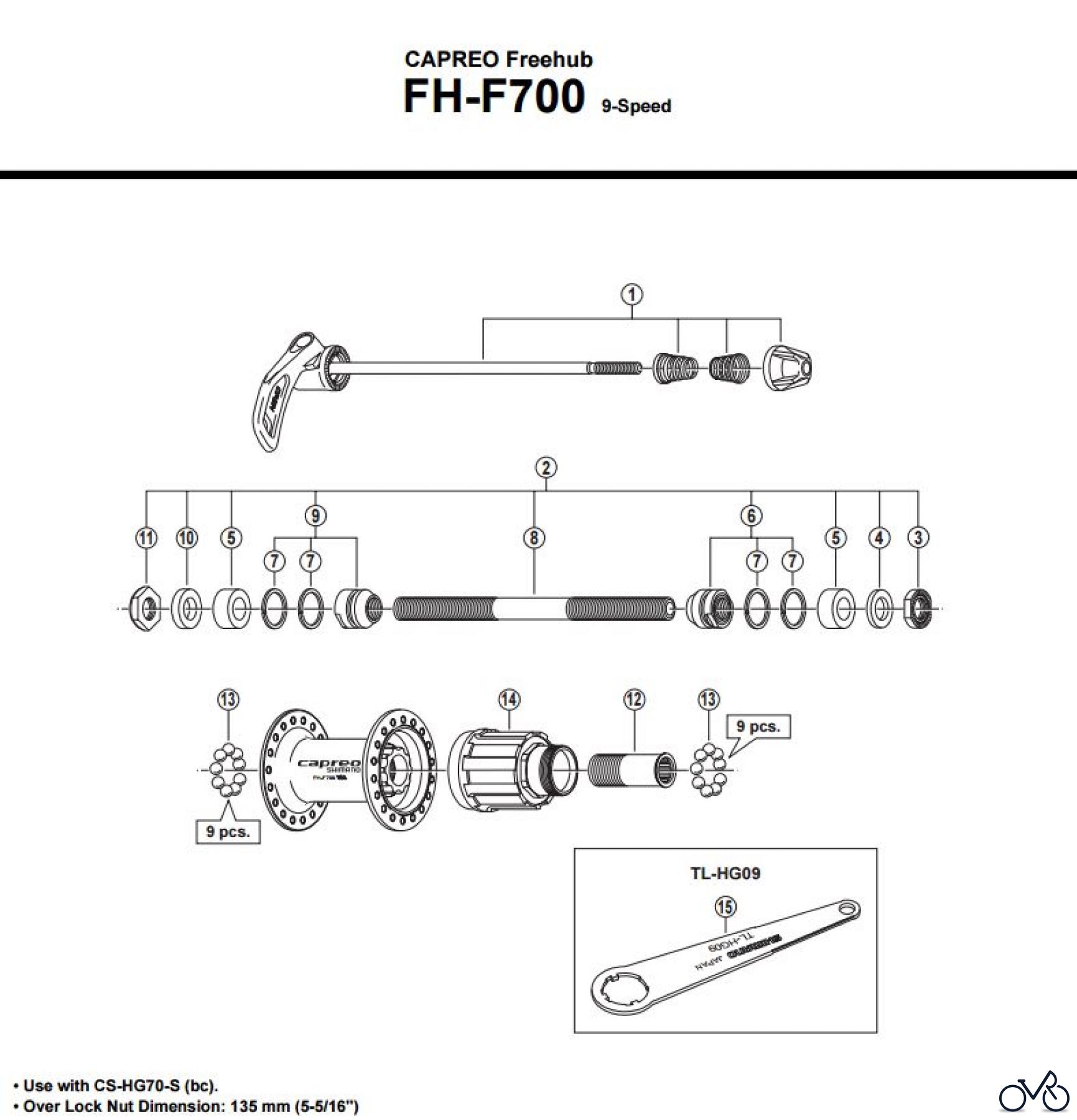  Shimano FH Free Hub - Freilaufnabe FH-F700  -2184C CAPREO Kassettennabe 9-fach