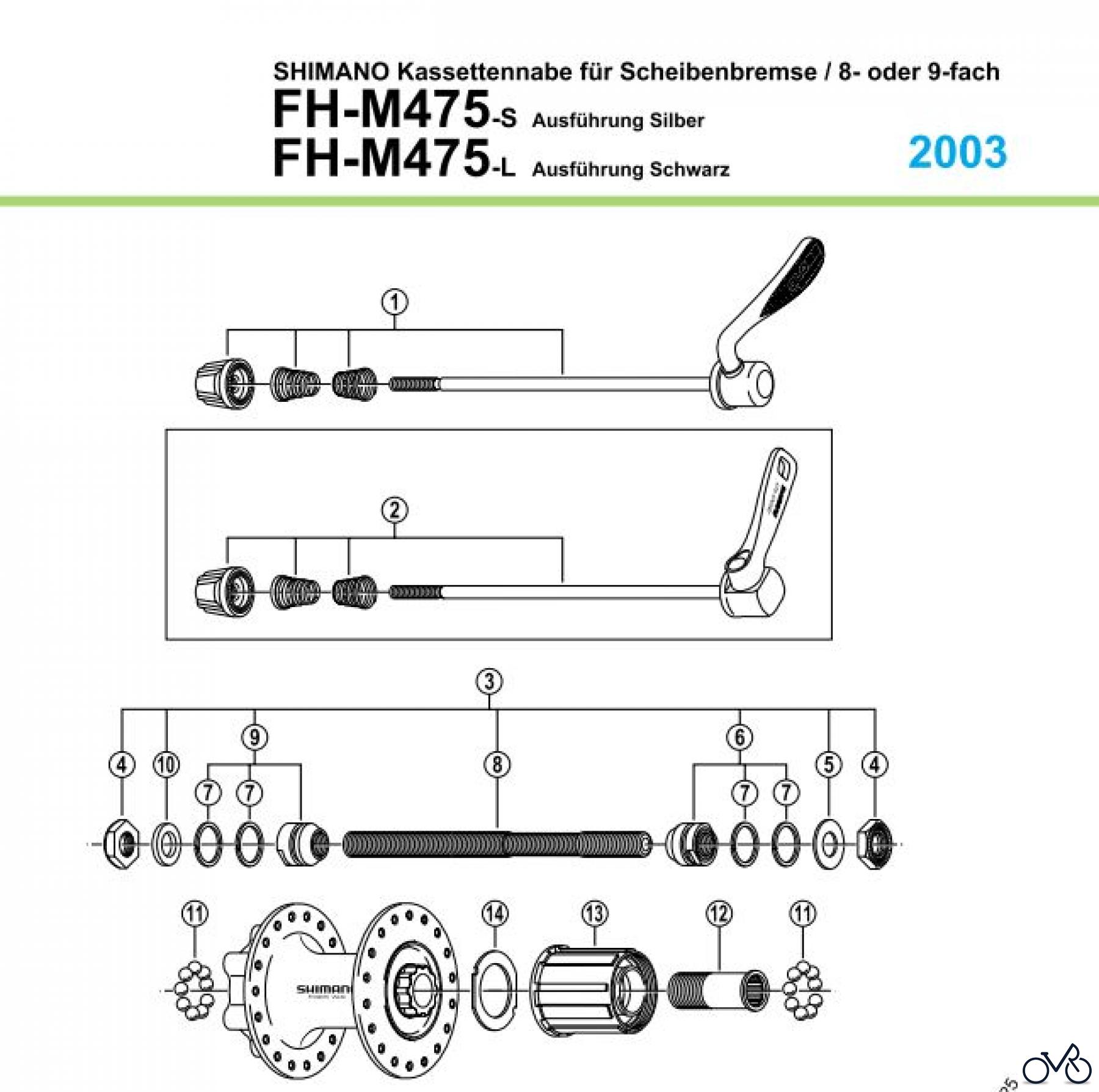  Shimano FH Free Hub - Freilaufnabe FH-M475, 2003 Kassettennabe 8-/9-fach