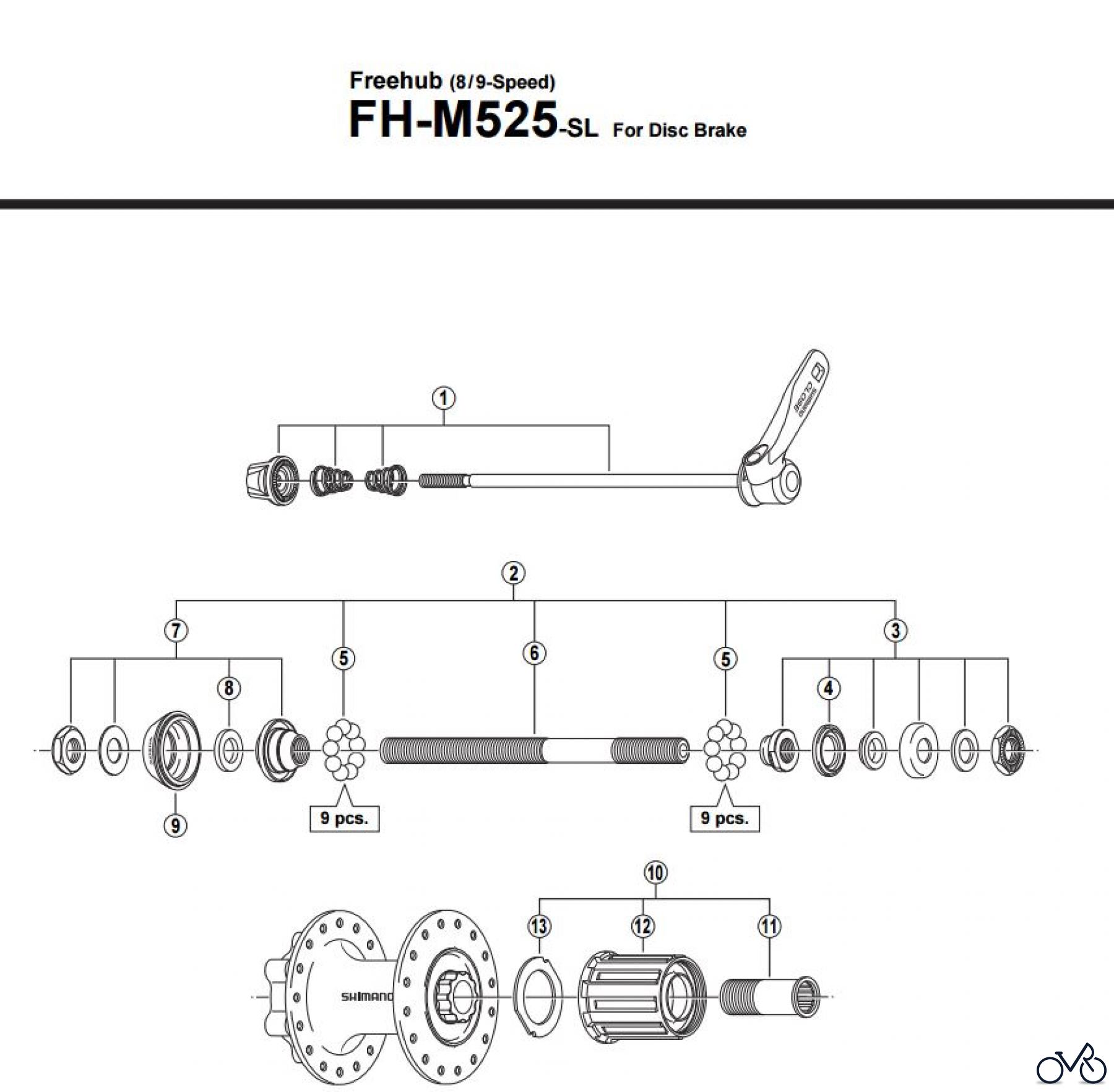 Shimano FH Free Hub - Freilaufnabe FH-M525-SL -2960 Kassettennabe 8-/9-fach