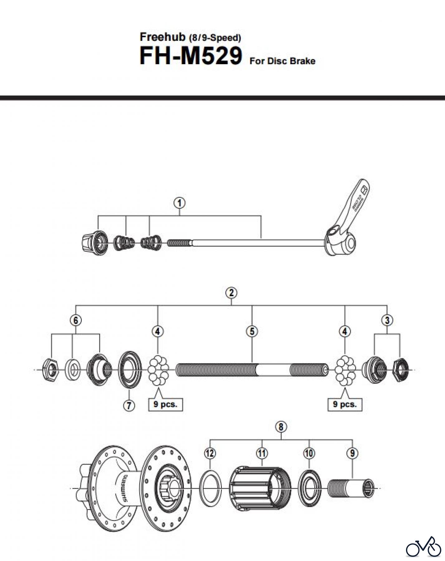  Shimano FH Free Hub - Freilaufnabe FH-M529 Kassettennabe 8-/9-fach