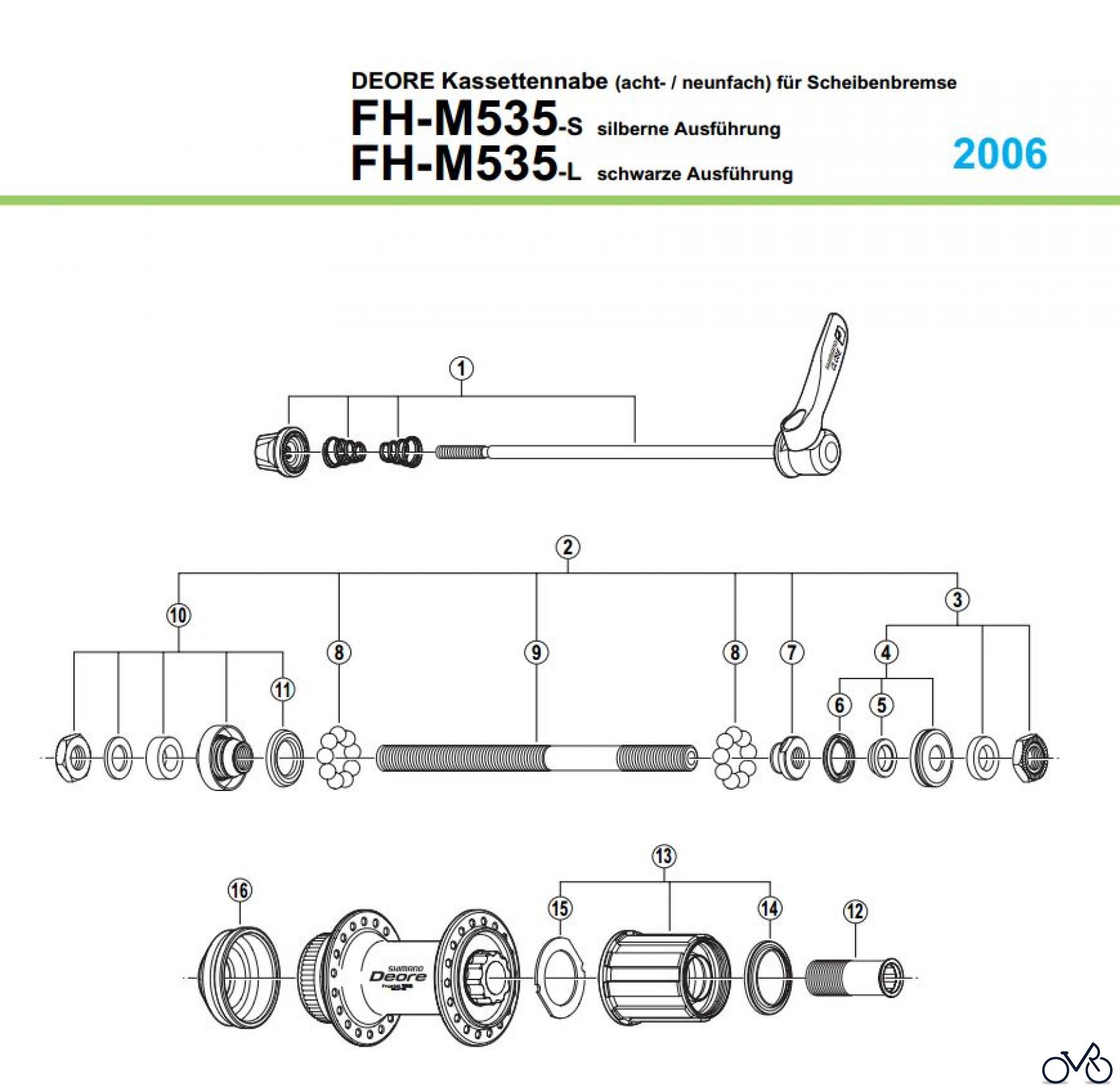Shimano FH Free Hub - Freilaufnabe FH-M535 -2462 DEORE Kassettennabe 8-/9-fach