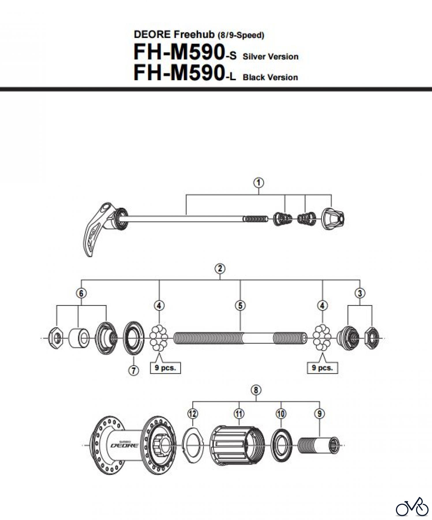  Shimano FH Free Hub - Freilaufnabe FH-M590- 2920 Deore Kassettennabe 8-/9-fach