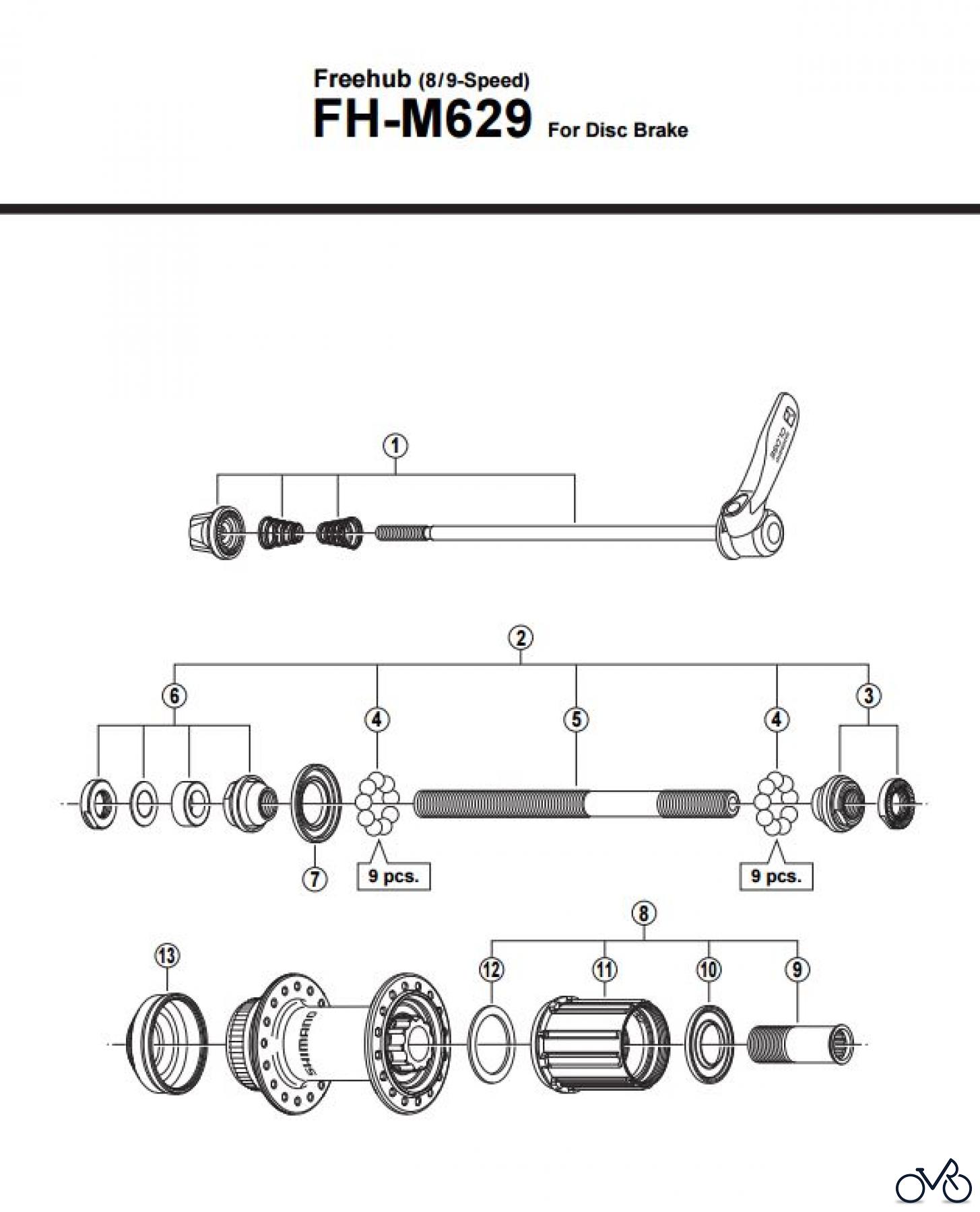  Shimano FH Free Hub - Freilaufnabe FH-M629 Kassettennabe 8-/9-fach