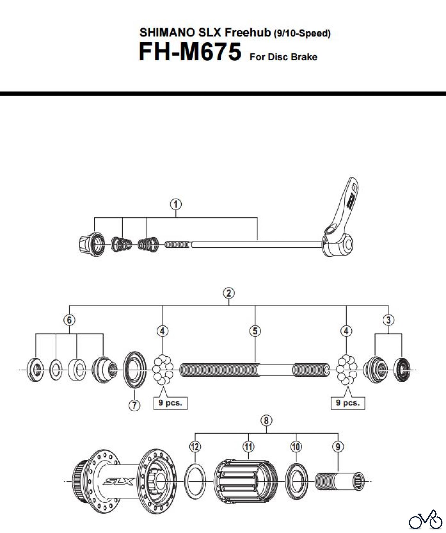  Shimano FH Free Hub - Freilaufnabe FH-M675 -3402  SHIMANO SLX Kassettennabe 9-/10-fach