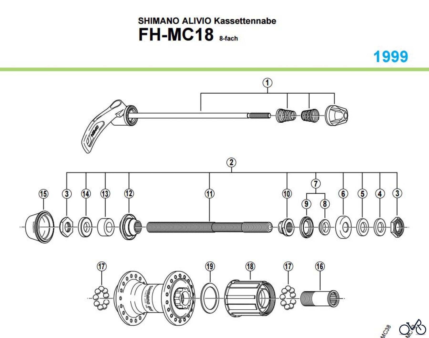 Shimano FH Free Hub - Freilaufnabe FH-MC18 -1749 SHIMANO ALIVIO Kassettennabe 8-fach