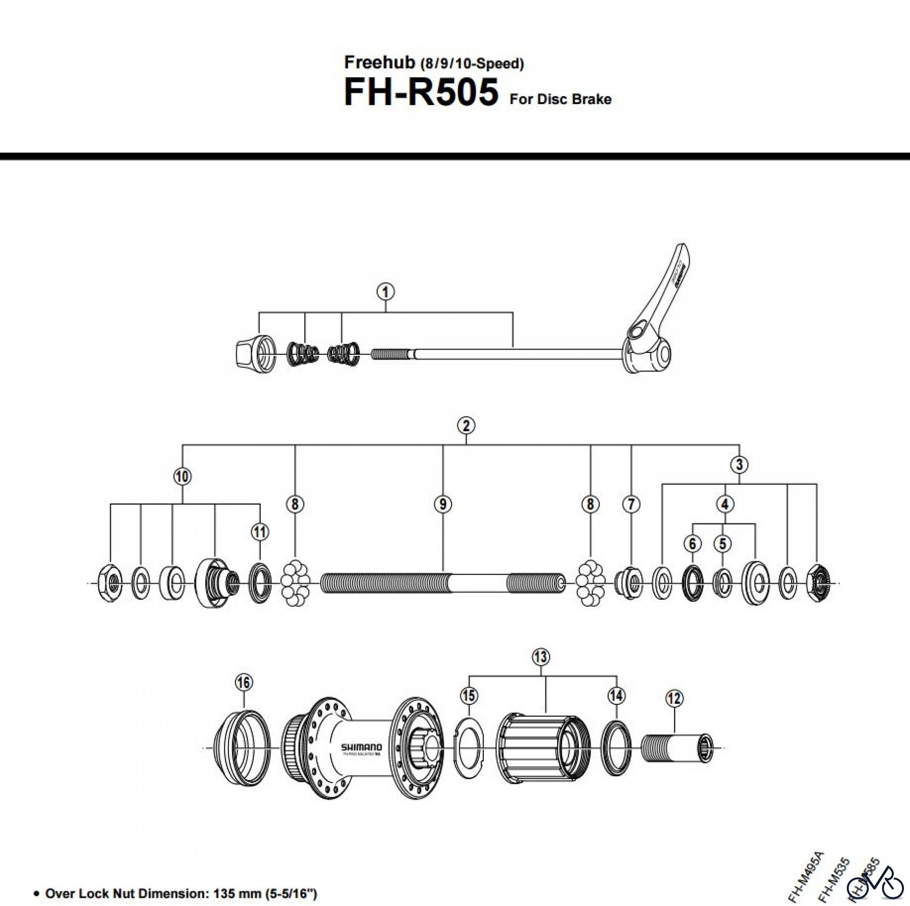  Shimano FH Free Hub - Freilaufnabe FH-R505 -2626 Freehub (8/9/10-Speed)