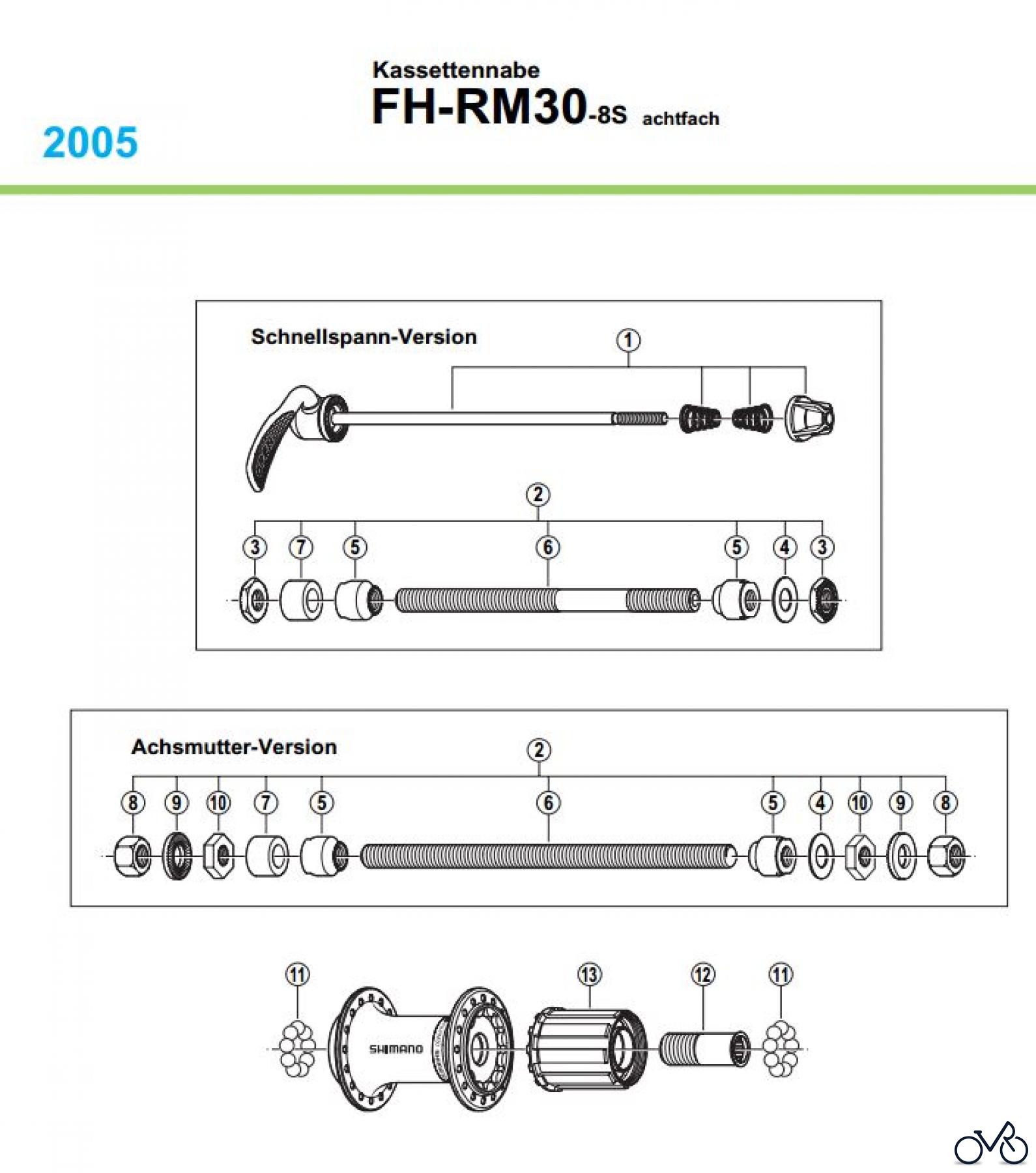  Shimano FH Free Hub - Freilaufnabe FH-RM30 Kassettennabe 8-FACH