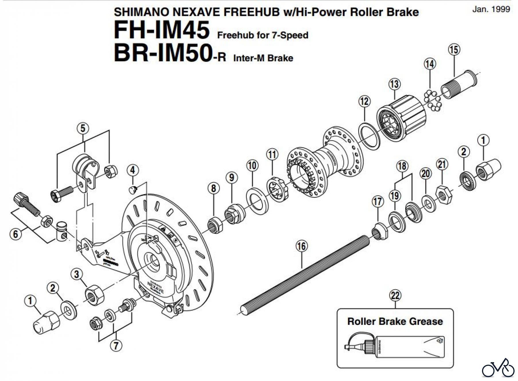 Shimano BR Brake - Bremse BR-IM50F, 1999 ,-1822 SHIMANO NEXAVE FREEHUB w/Hi-Power Roller Brake