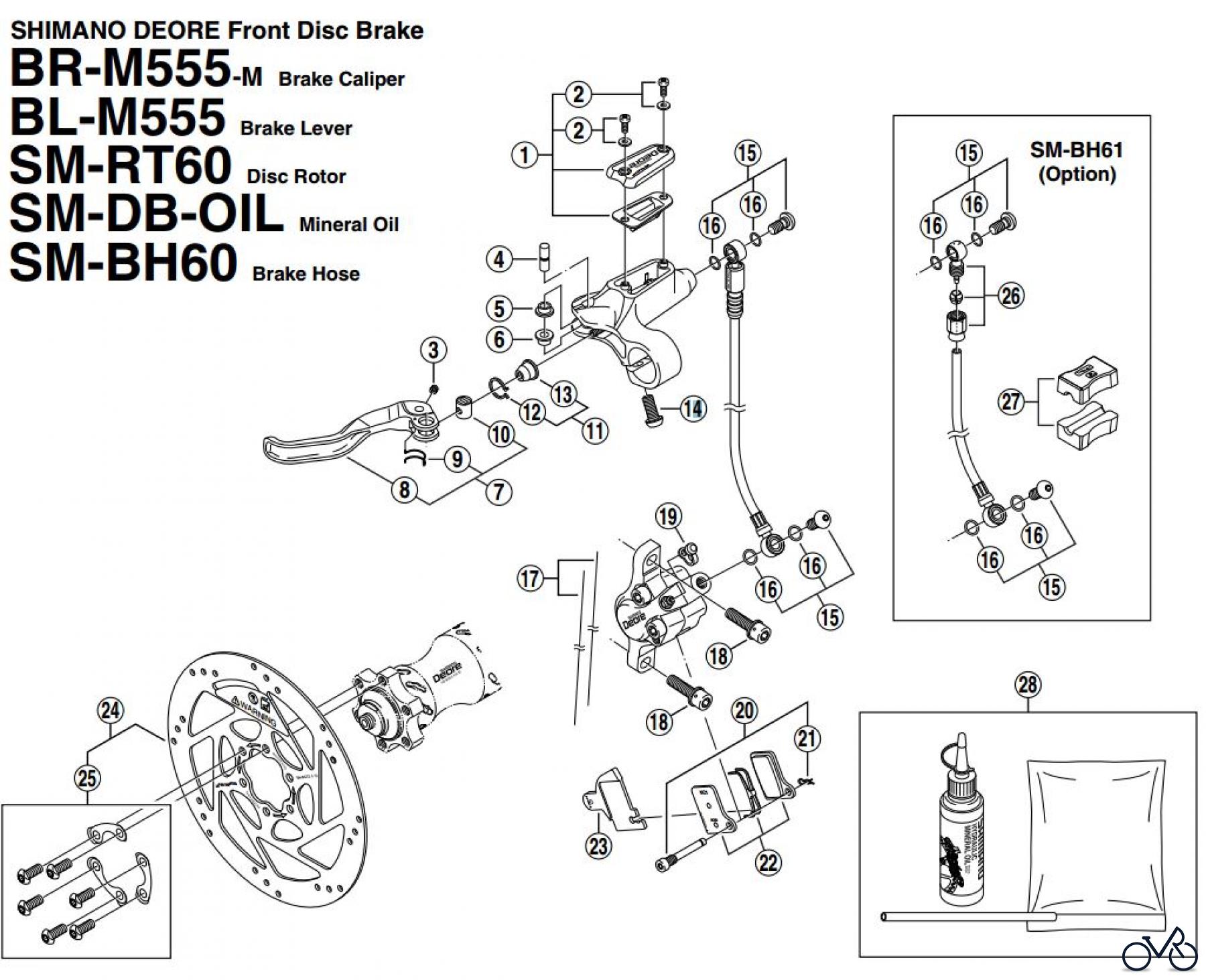  Shimano BR Brake - Bremse BR-M555-F, BL-M555-MAN SHIMANO DEORE Front Disc Brake