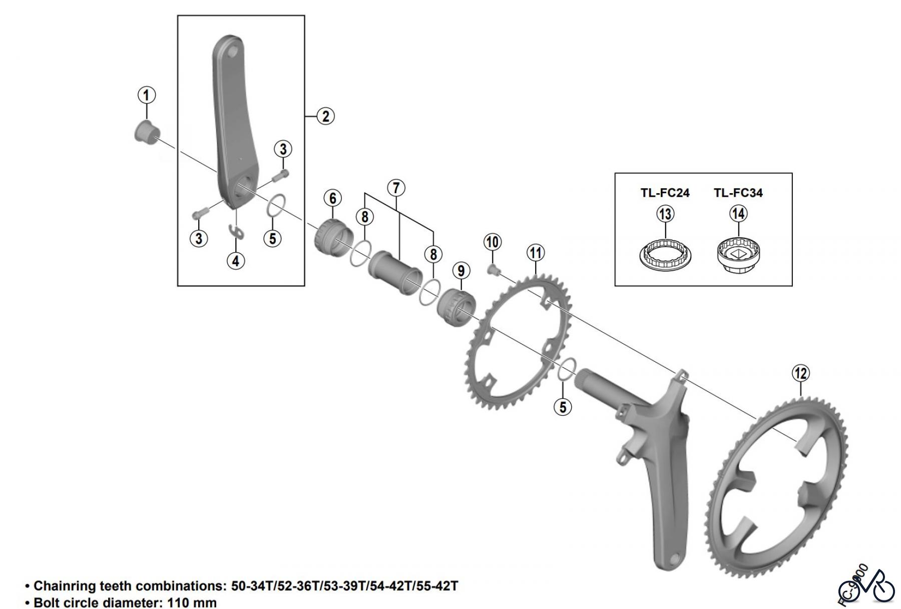 Shimano FC Front Chainwheel - Kurbelsatz, Vorderes Kettenblatt FC-R9100 DURA-ACE Crankset