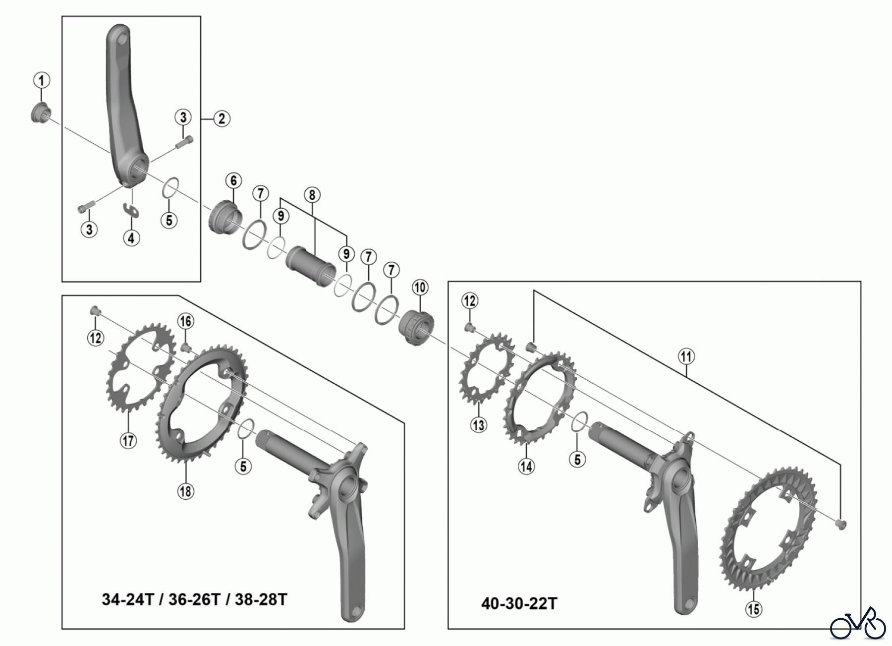  Shimano FC Front Chainwheel - Kurbelsatz, Vorderes Kettenblatt FC-M6000, FC-M6000-2/B2  DEORE Crankset