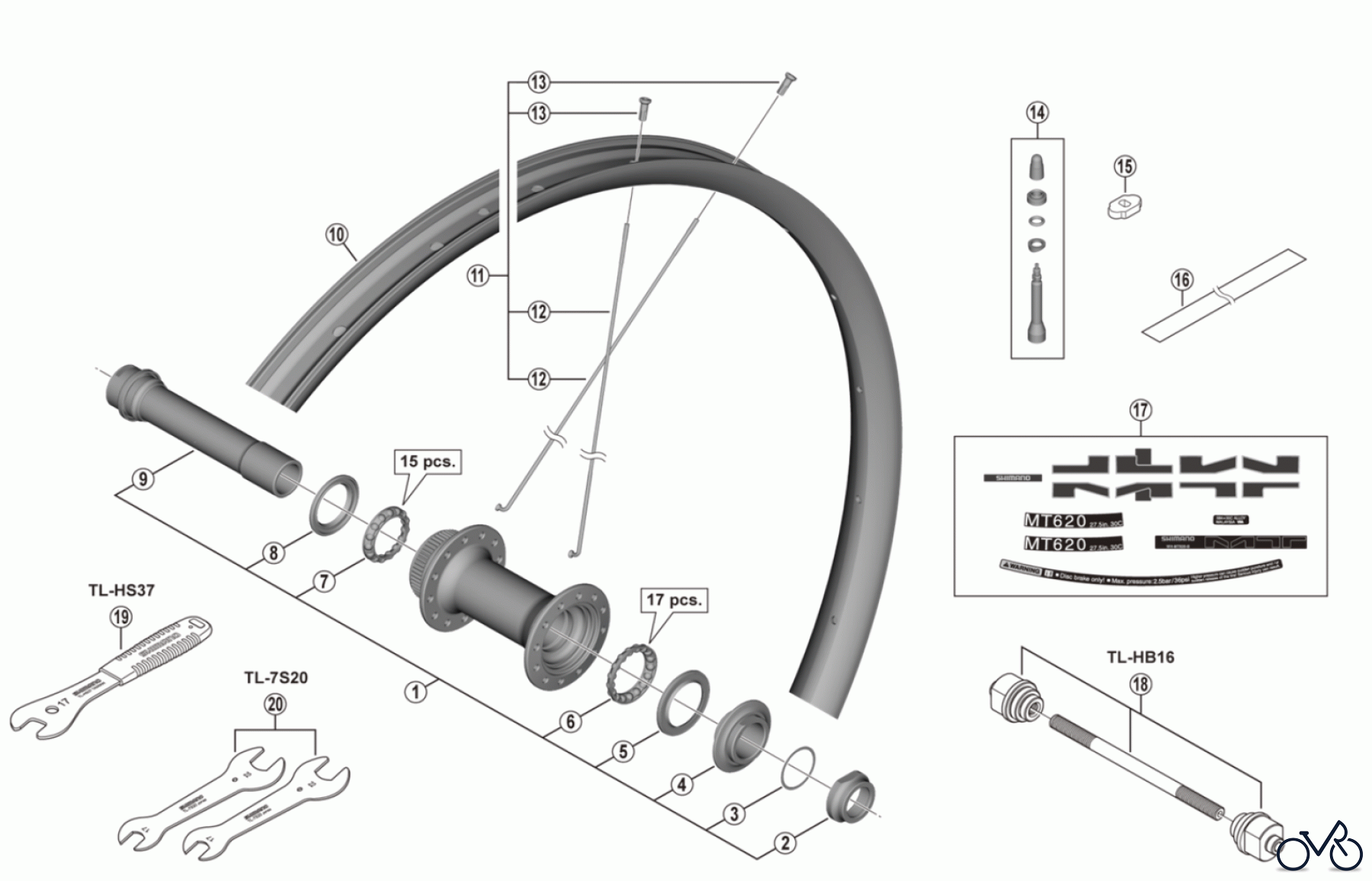  Shimano WH Wheels - Laufräder WH-MT620-TL-F15-B-275-4566A  Front Wheel  For Disc Brake