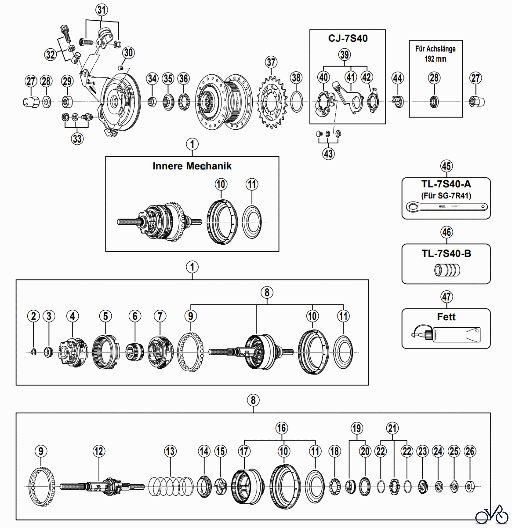  Shimano SG Getriebenabe /Nabenschaltung SG-7R42 SHIMANO NEXUS 7-GANGNABE mit Hochleistungs-Rollenbremse 1999