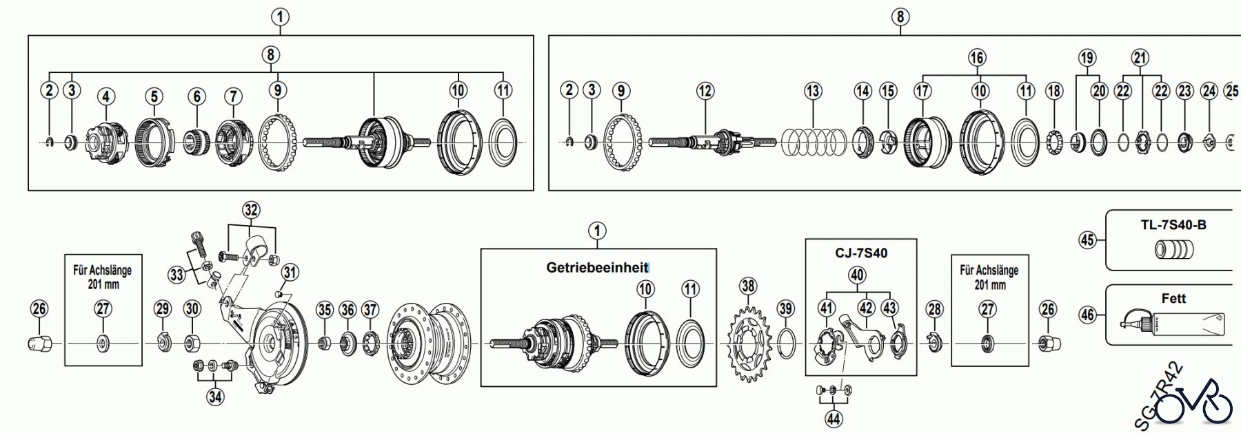 Shimano SG Getriebenabe /Nabenschaltung SG-7R45 SHIMANO NEXUS Siebengangnabe mit Hochleistungs-Rollenbremse, 2001