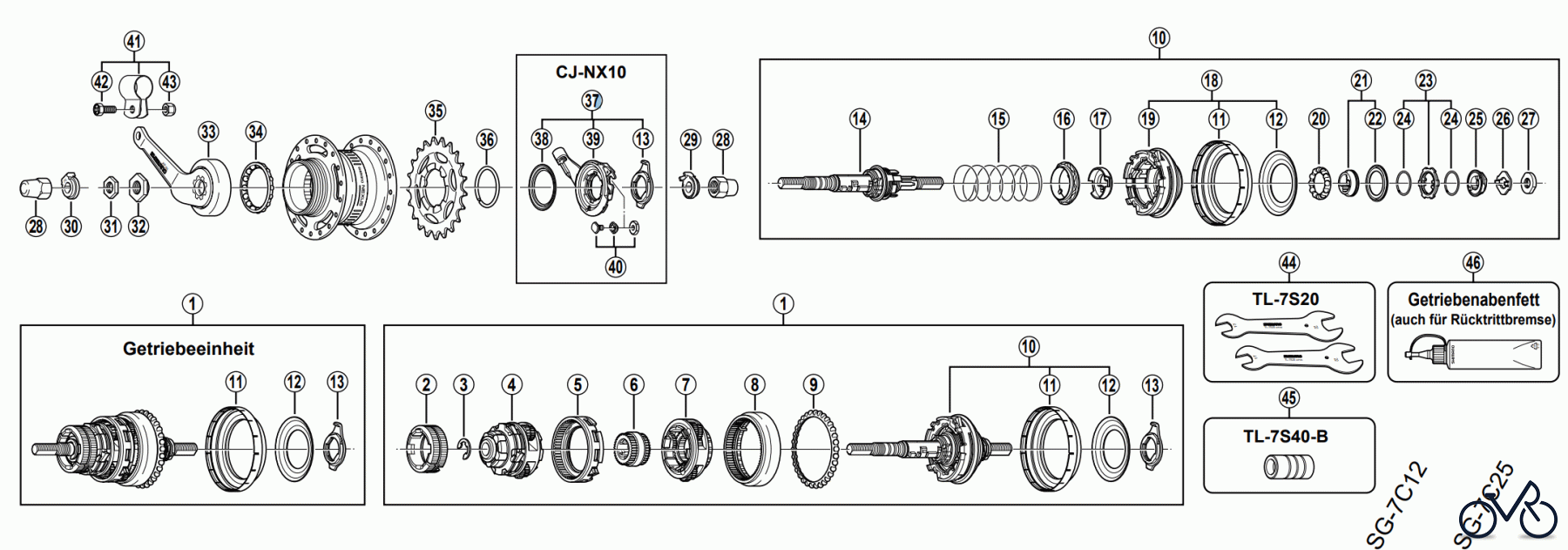  Shimano SG Getriebenabe /Nabenschaltung SG-7C15 SHIMANO NEXUS Siebengangnabe mit Rücktrittbremse