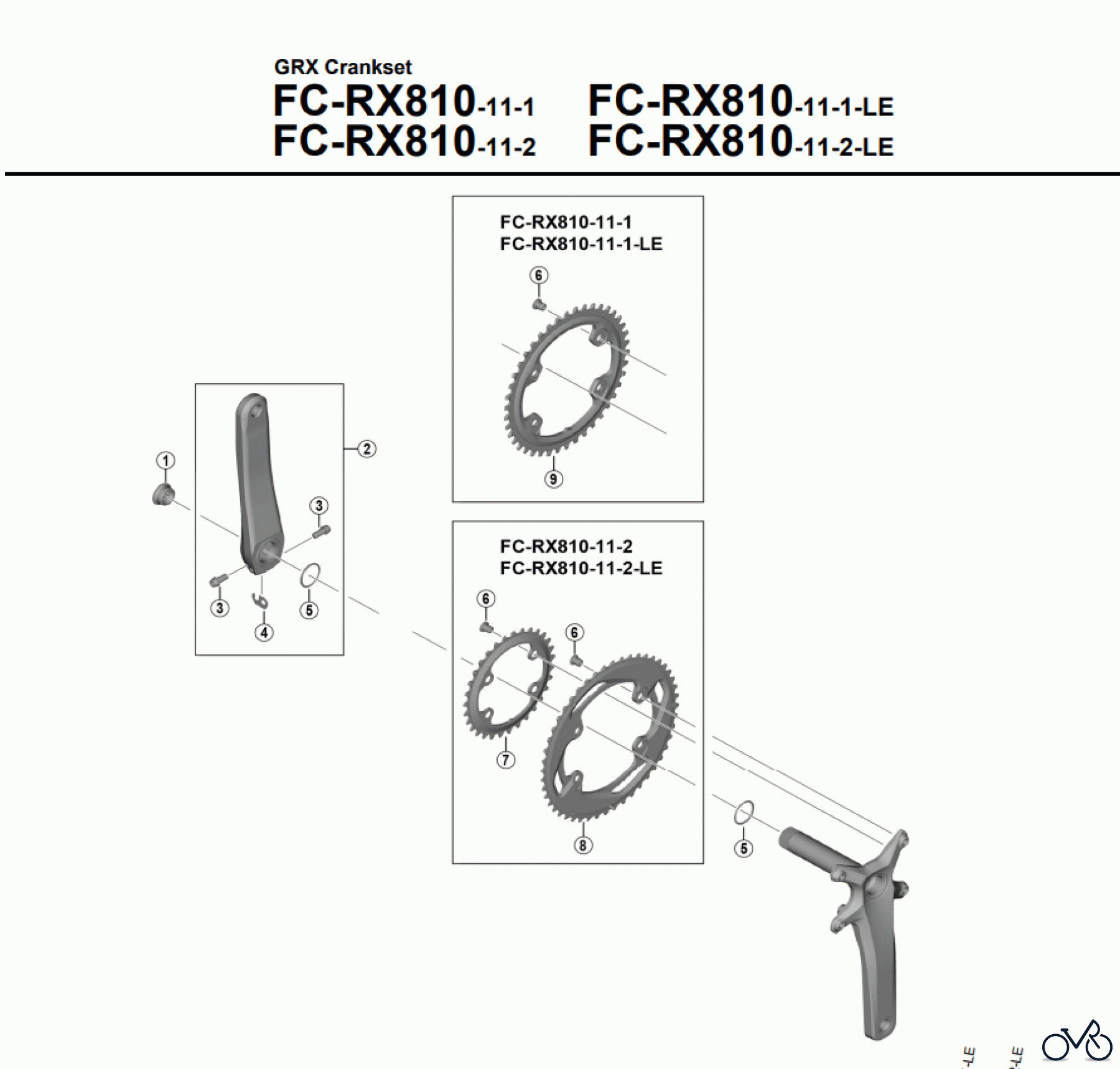 Shimano FC Front Chainwheel - Kurbelsatz, Vorderes Kettenblatt GRX Crankset FC-RX810-11-1   FC-RX810-11-1-LE FC-RX810-11-2   FC-RX810-11-2-LE