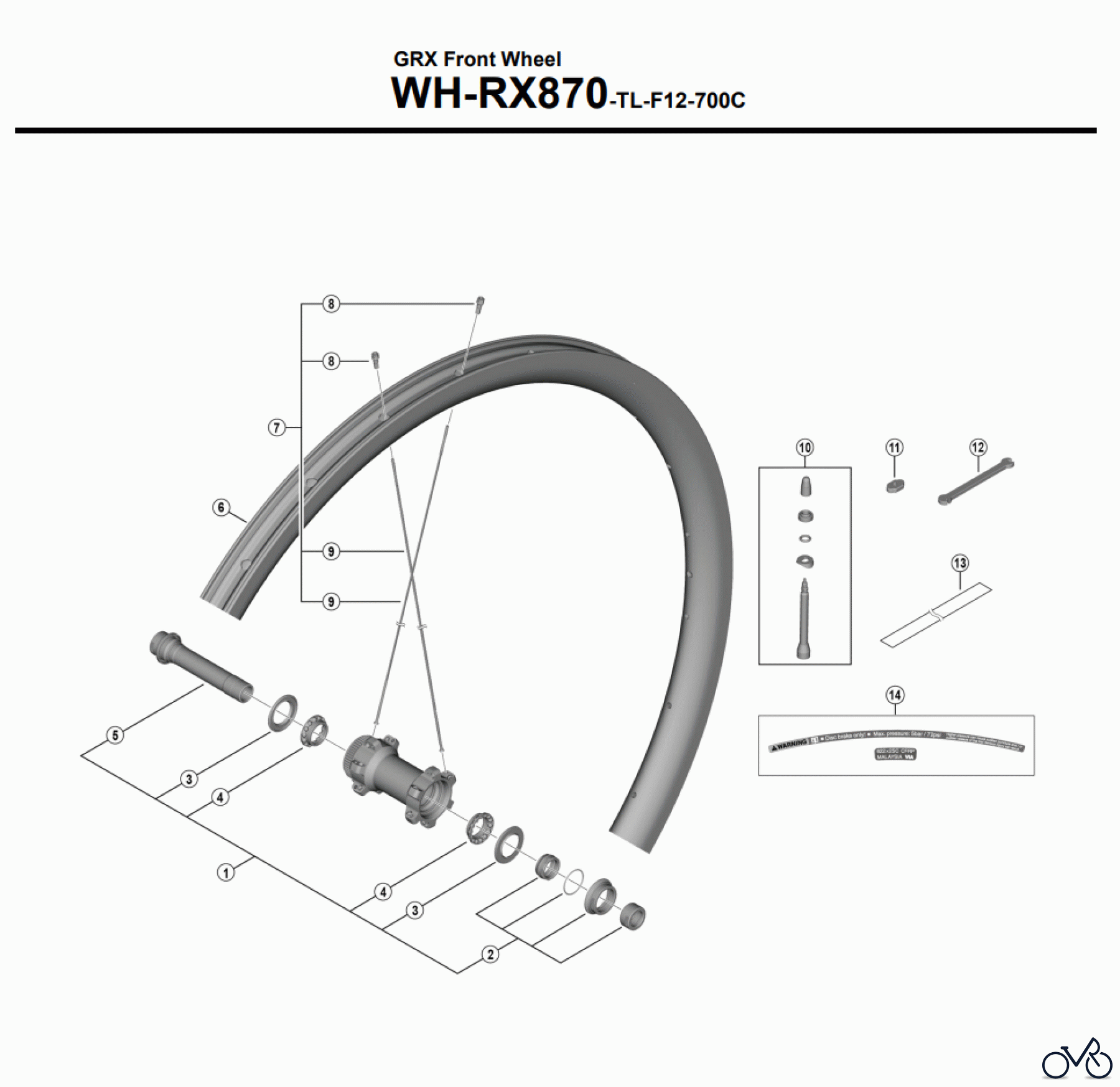 Shimano WH Wheels - Laufräder  GRX Front Wheel WH-RX870-TL-F12-700C