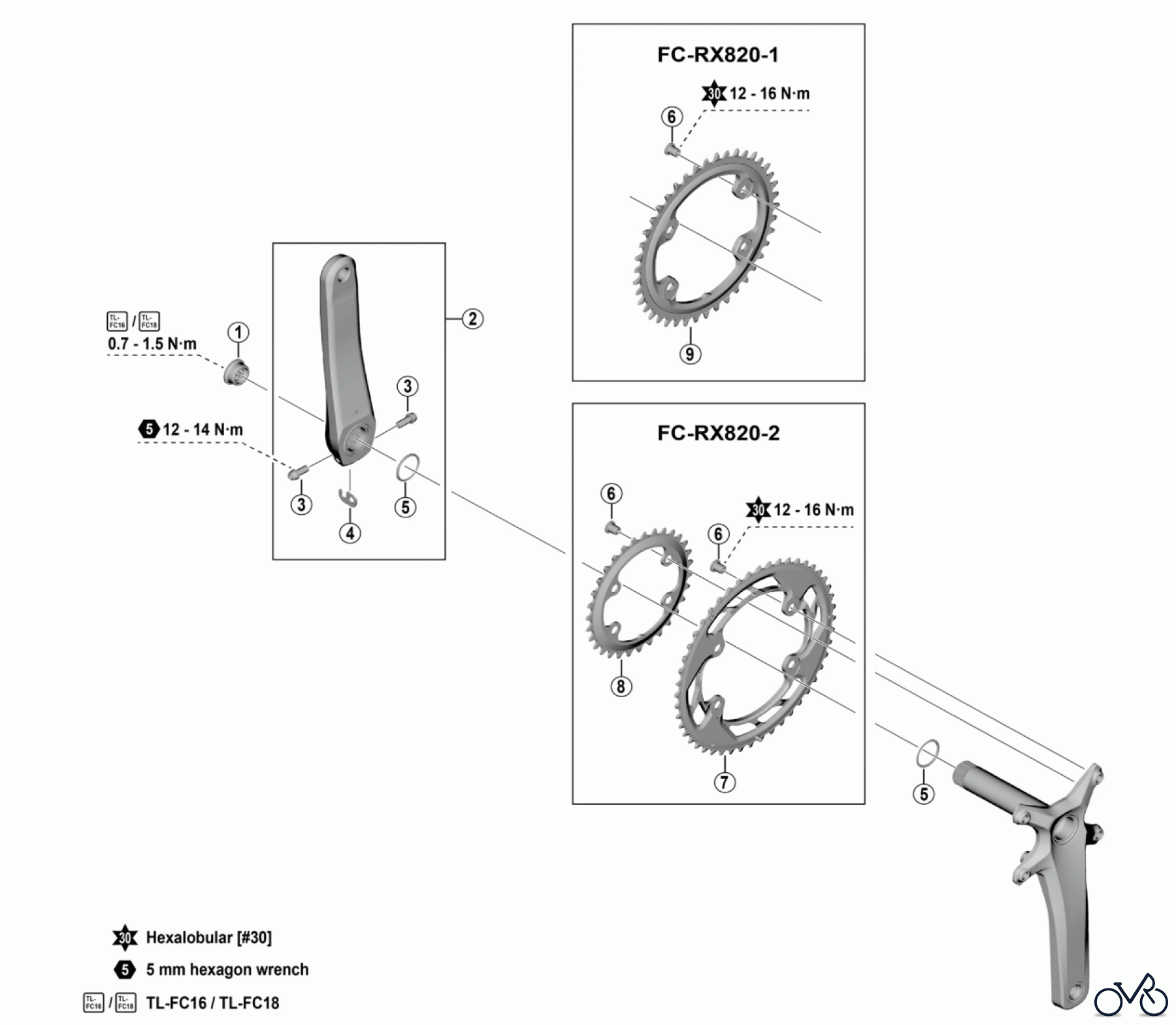 Shimano FC Front Chainwheel - Kurbelsatz, Vorderes Kettenblatt FC-RX820 GRX Crankset
