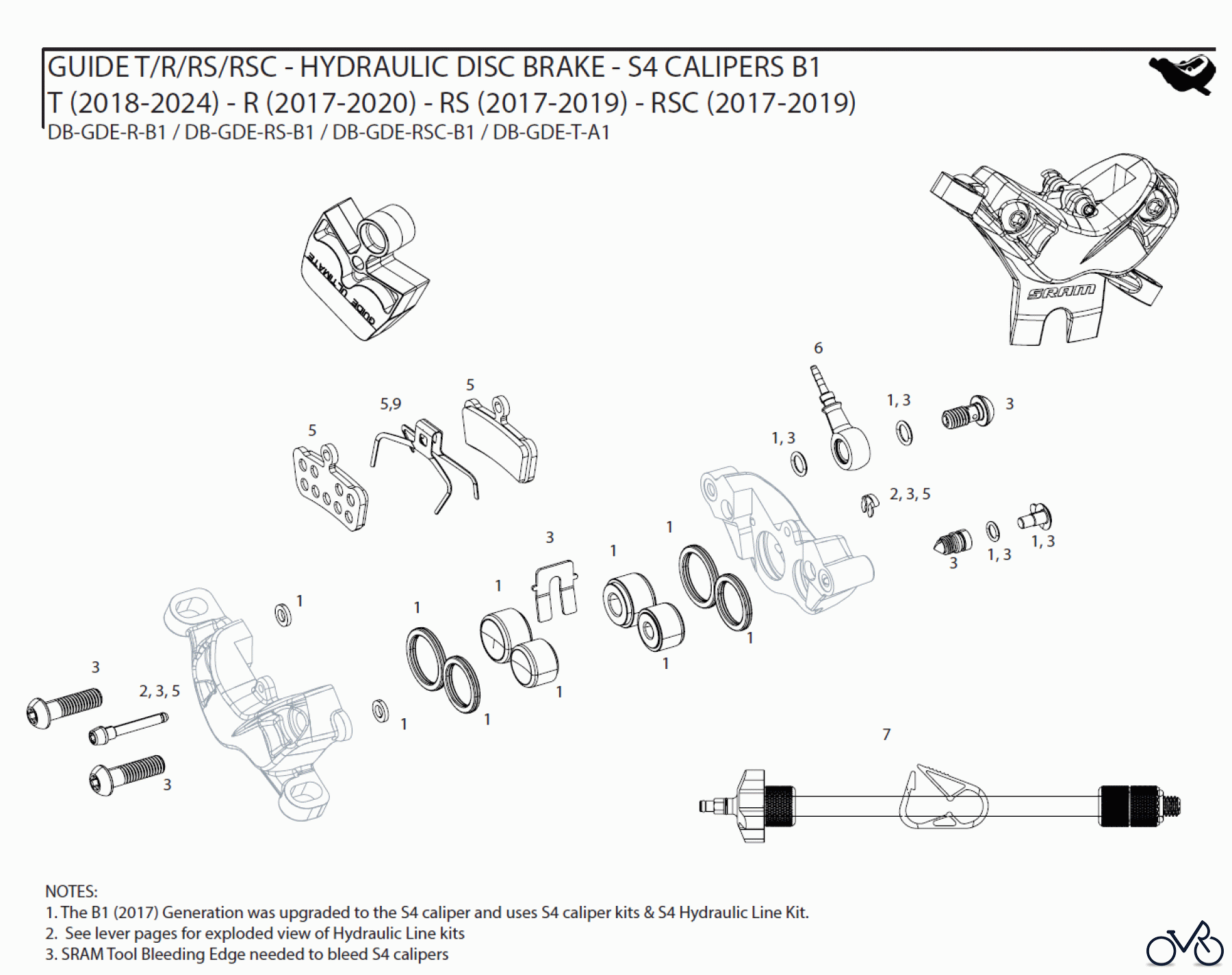 Sram Sram GUIDE T/R/RS/RSC - HYDRAULIC DISC BRAKE - S4 CALIPERS B1 T (2018-2024) - R (2017-2020) - RS (2017-2019) - RSC (2017-2019)